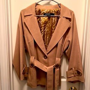 Beautiful. Kasper camel colored jacket with tie.  Size 16